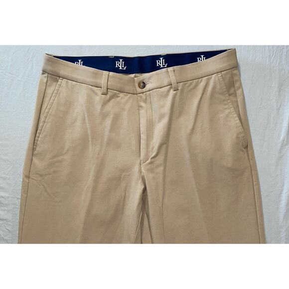 Ralph Lauren Flex Waist Flat Front Washable Tech Dress Pants. Beige, Men's 33X30 - Picture 6 of 9